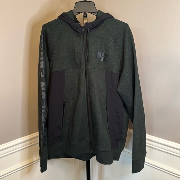 American Eagle outfitters Hunter Green and black zip up hoodie size extra large - Picture 1 of 7
